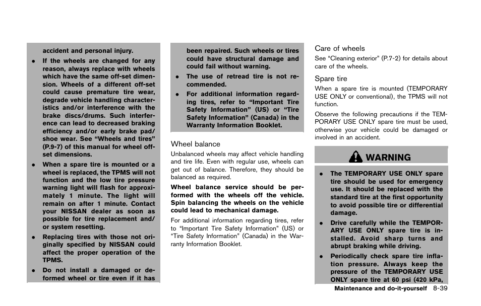 Warning | NISSAN 2014 Quest - Owner's Manual User Manual | Page 444 / 482