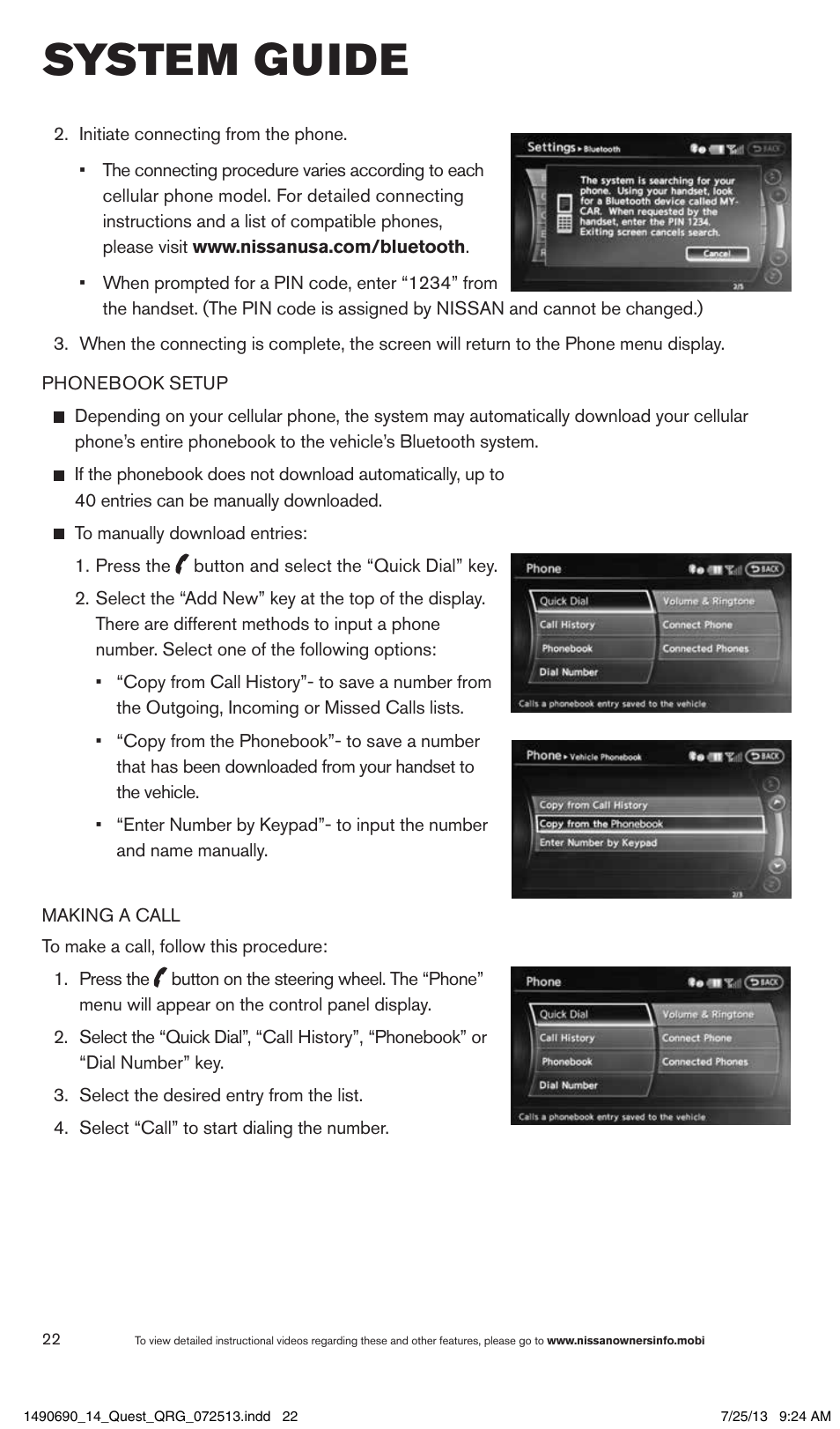 System guide | NISSAN 2014 Quest - Quick Reference Guide User Manual | Page 24 / 32