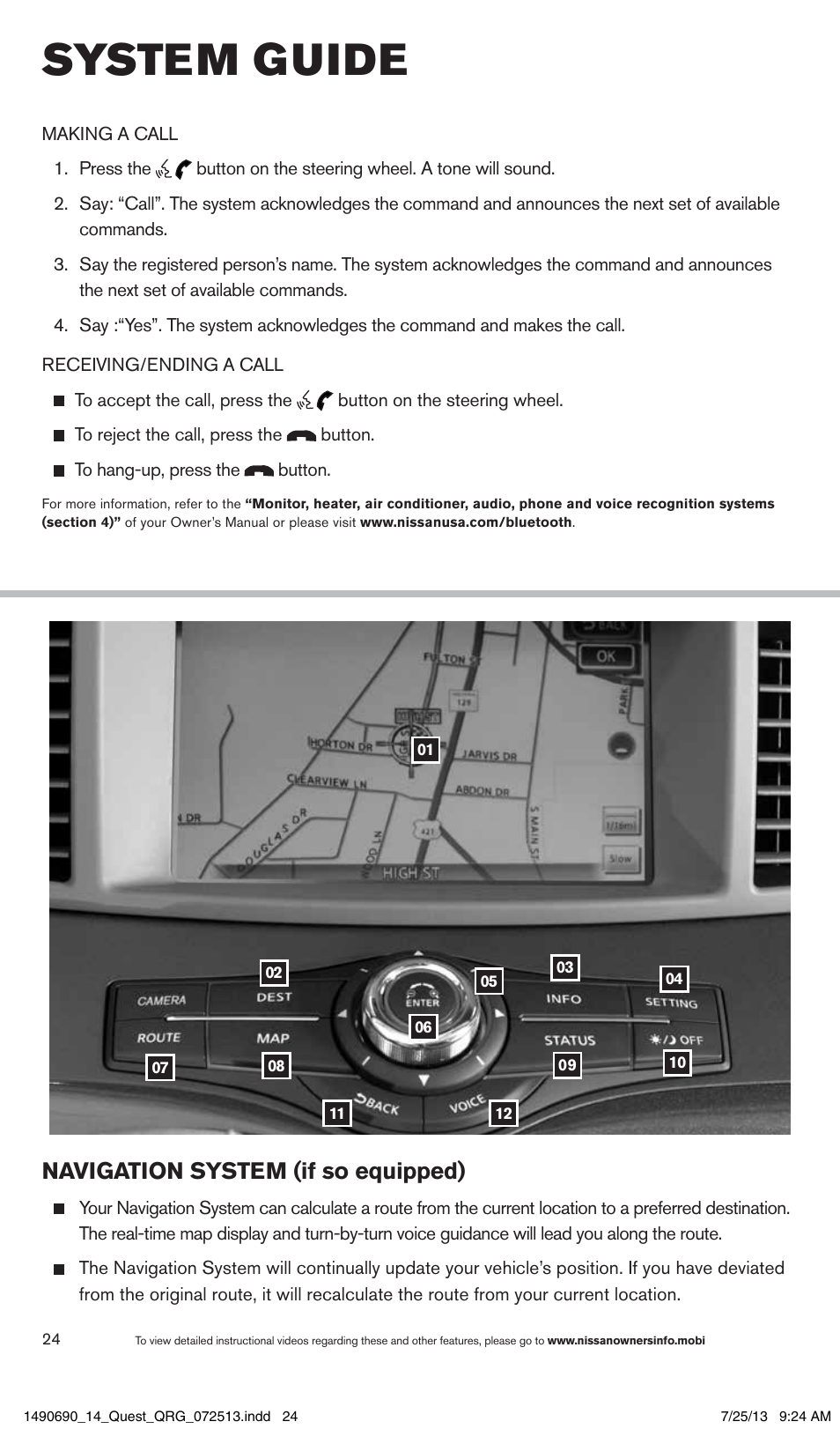 System guide, Navigation system (if so equipped) | NISSAN 2014 Quest - Quick Reference Guide User Manual | Page 26 / 32