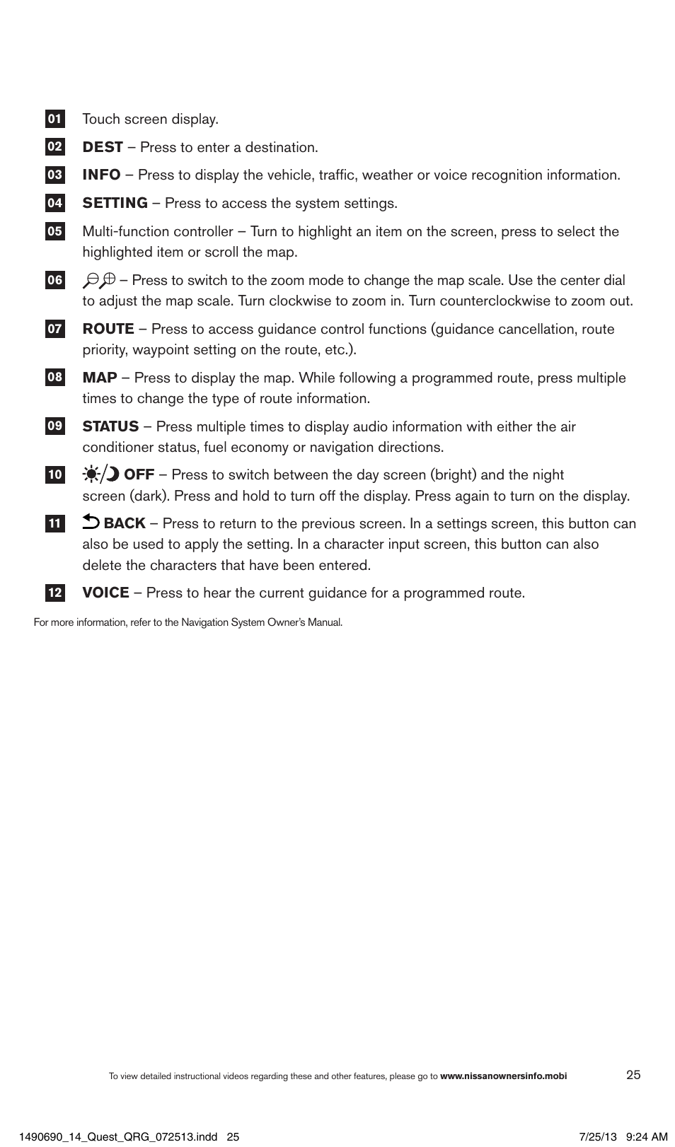 NISSAN 2014 Quest - Quick Reference Guide User Manual | Page 27 / 32