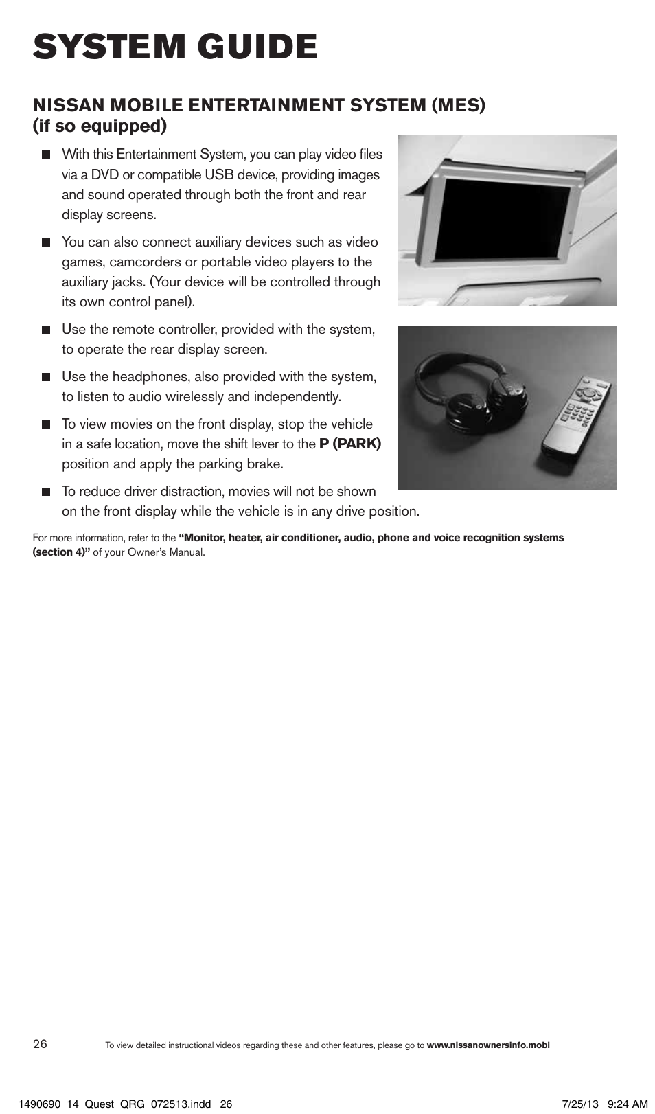 System guide | NISSAN 2014 Quest - Quick Reference Guide User Manual | Page 28 / 32