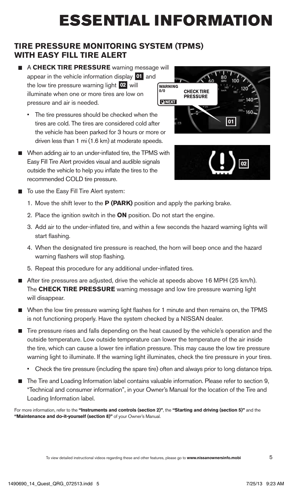 Essential information | NISSAN 2014 Quest - Quick Reference Guide User Manual | Page 7 / 32