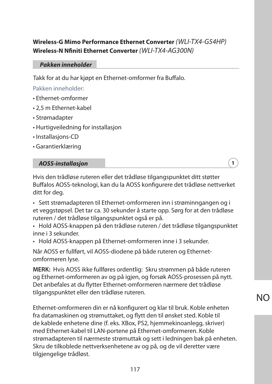 Norsk | Buffalo Technology WLI-TX4-AG300N User Manual | Page 117 / 154