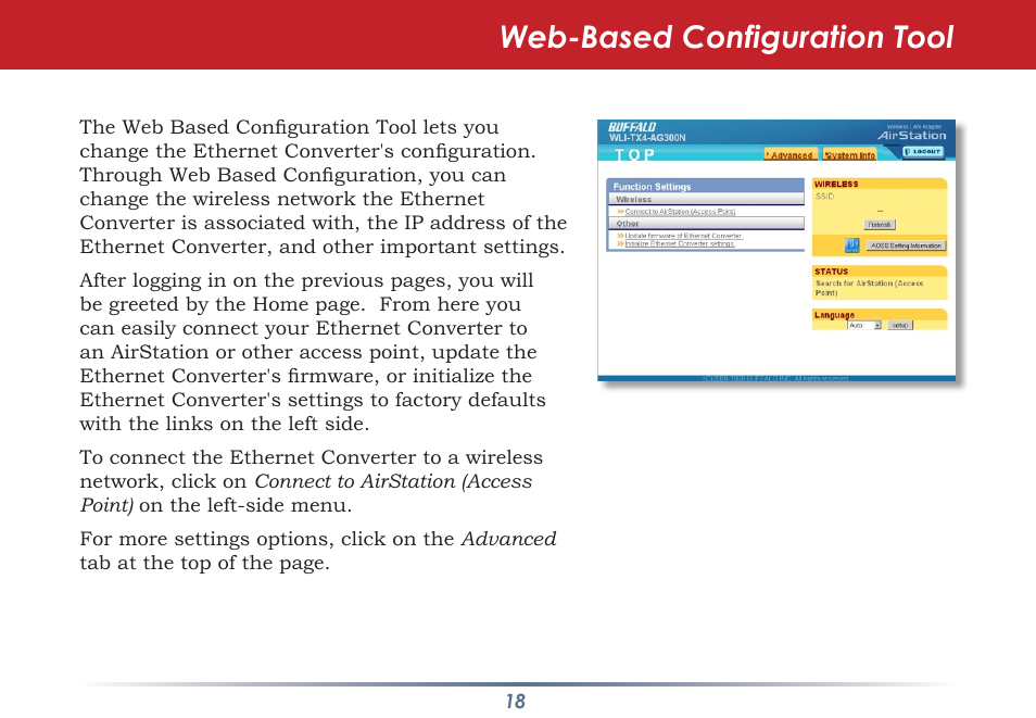 Web-based configuration tool | Buffalo Technology WLI-TX4-AG300N User Manual | Page 18 / 154