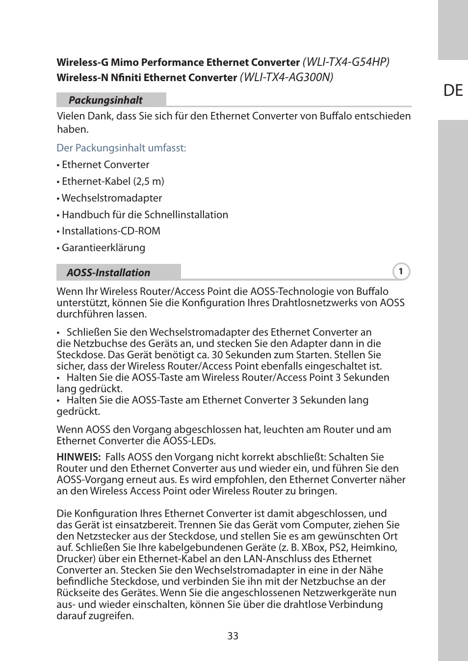 Deutsch | Buffalo Technology WLI-TX4-AG300N User Manual | Page 33 / 154
