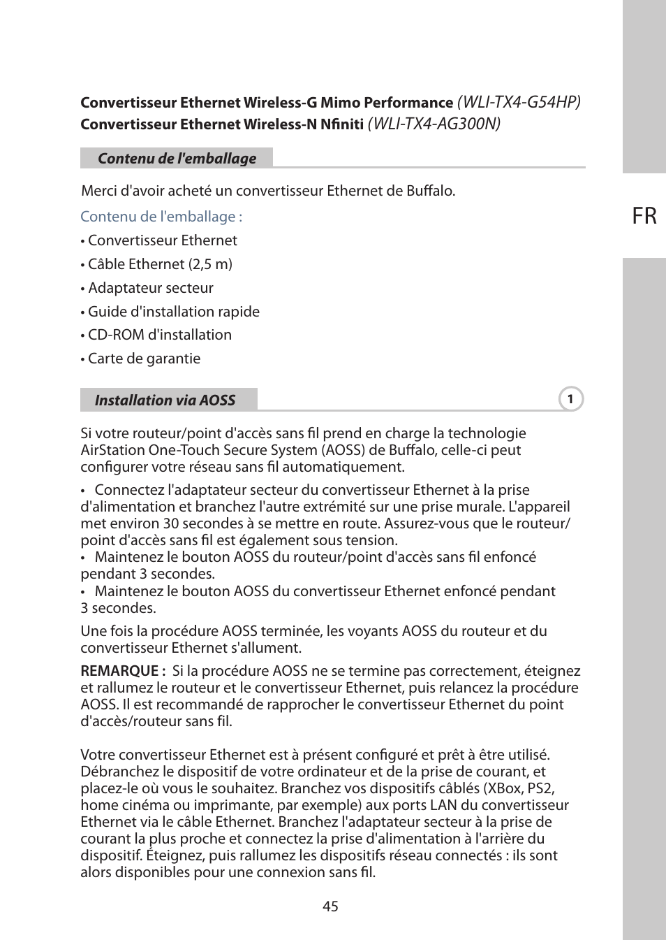 Français | Buffalo Technology WLI-TX4-AG300N User Manual | Page 45 / 154