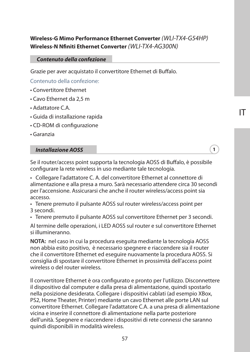 Italiano | Buffalo Technology WLI-TX4-AG300N User Manual | Page 57 / 154