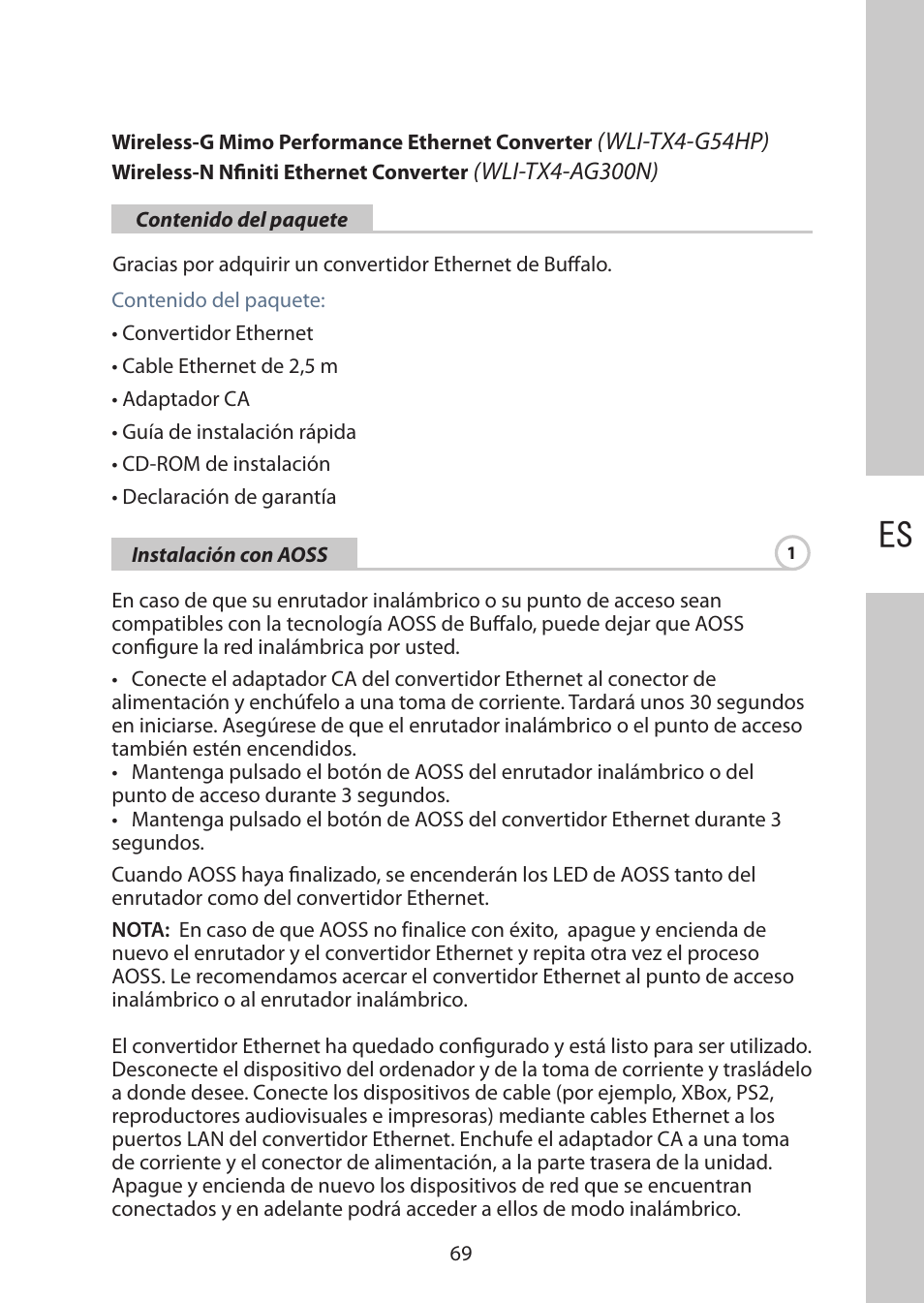 Español | Buffalo Technology WLI-TX4-AG300N User Manual | Page 69 / 154
