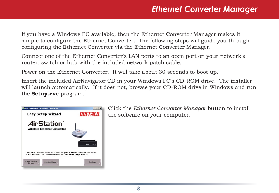 Ethernet converter manager | Buffalo Technology WLI-TX4-AG300N User Manual | Page 8 / 154
