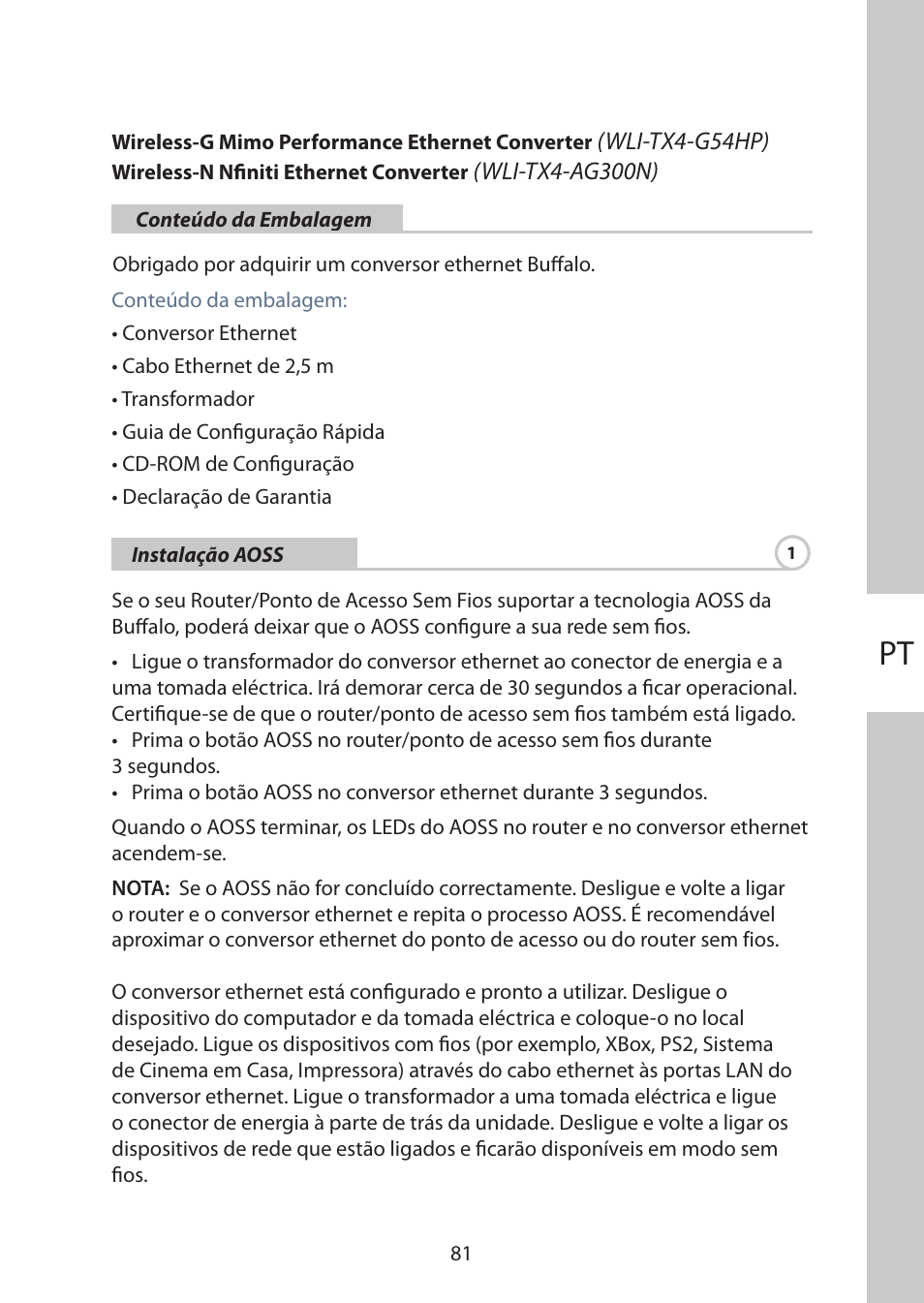 Português | Buffalo Technology WLI-TX4-AG300N User Manual | Page 81 / 154