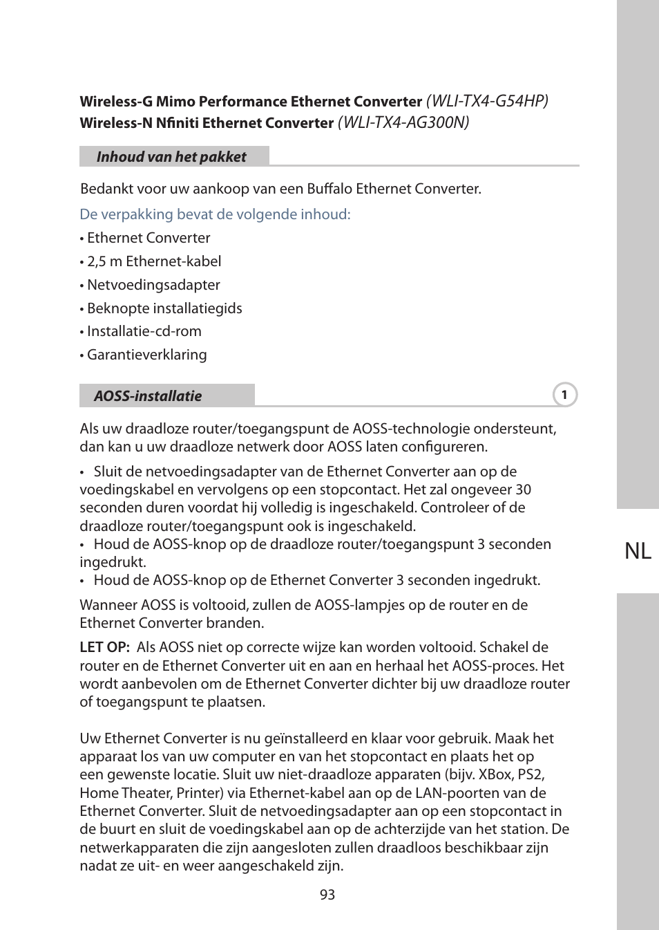 Nederlands | Buffalo Technology WLI-TX4-AG300N User Manual | Page 93 / 154