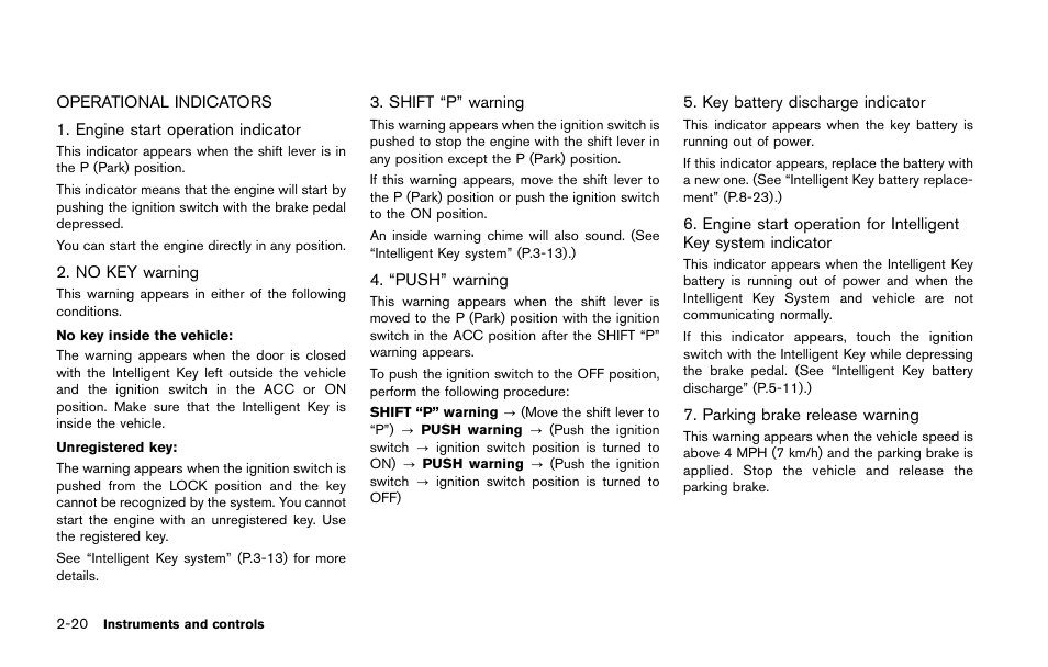 Operational indicators -20 | NISSAN 2015 Quest - Owner's Manual User Manual | Page 101 / 492