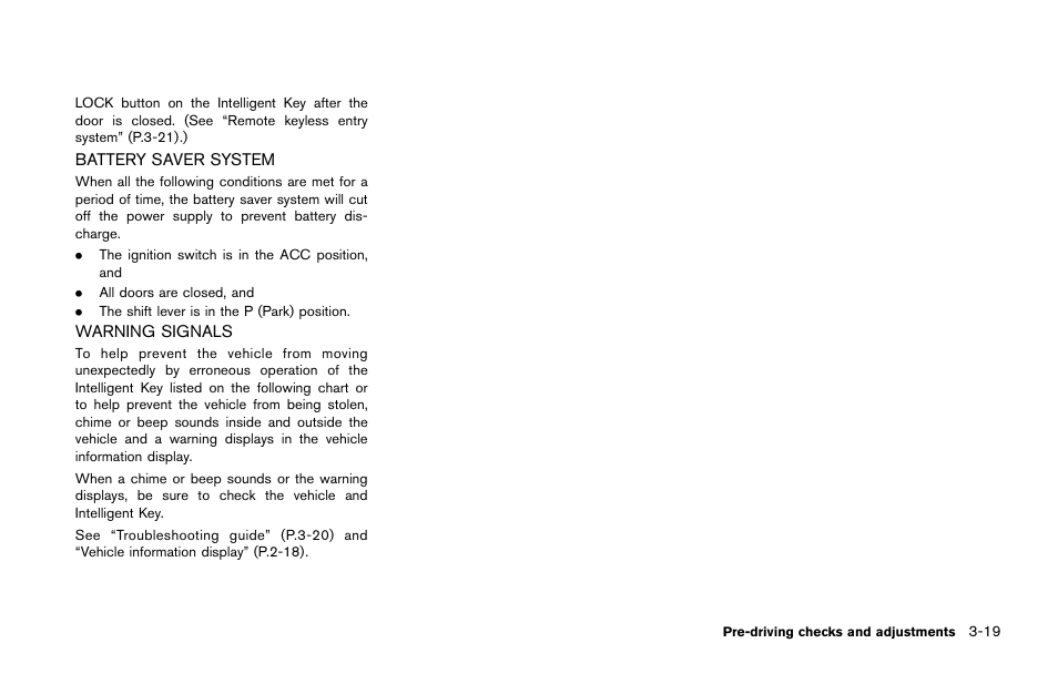 Battery saver system -19 warning signals -19 | NISSAN 2015 Quest - Owner's Manual User Manual | Page 164 / 492