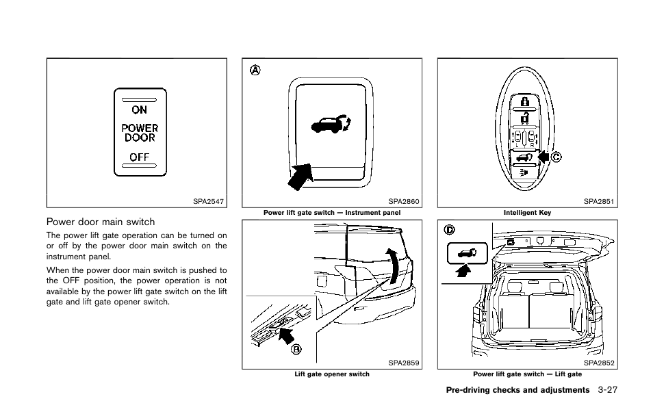 Power door main switch | NISSAN 2015 Quest - Owner's Manual User Manual | Page 172 / 492