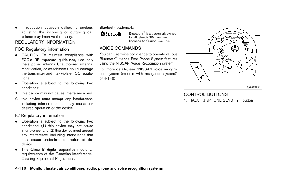 Regulatory information -118 voice commands -118, Control buttons -118 | NISSAN 2015 Quest - Owner's Manual User Manual | Page 301 / 492