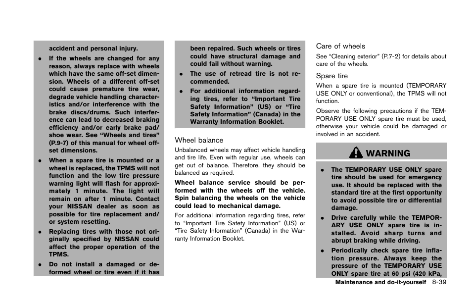 Warning | NISSAN 2015 Quest - Owner's Manual User Manual | Page 452 / 492