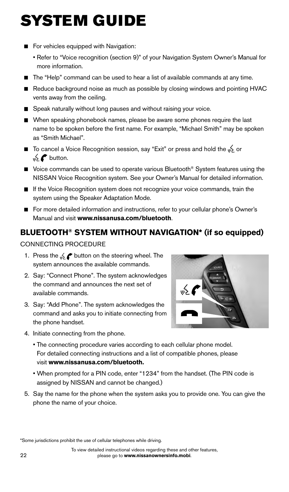System guide, Bluetooth, System without navigation* (if so equipped) | NISSAN 2015 Quest - Quick Reference Guide User Manual | Page 24 / 32
