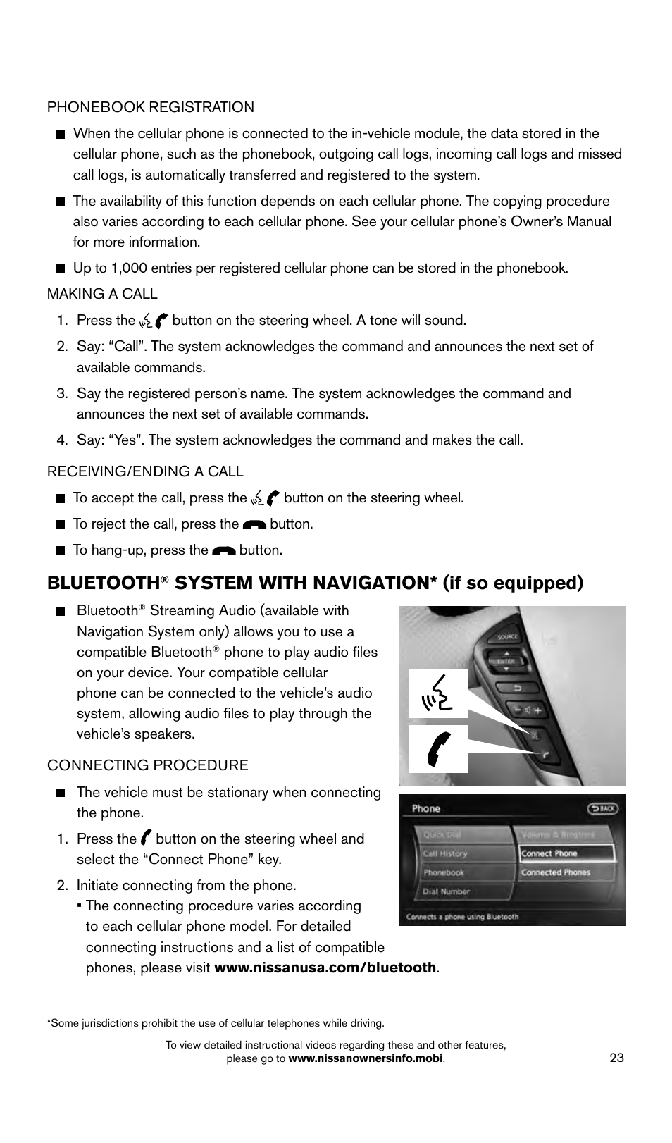 Bluetooth, System with navigation* (if so equipped) | NISSAN 2015 Quest - Quick Reference Guide User Manual | Page 25 / 32