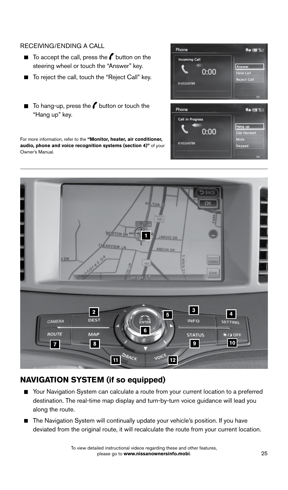 Navigation system (if so equipped) | NISSAN 2015 Quest - Quick Reference Guide User Manual | Page 27 / 32