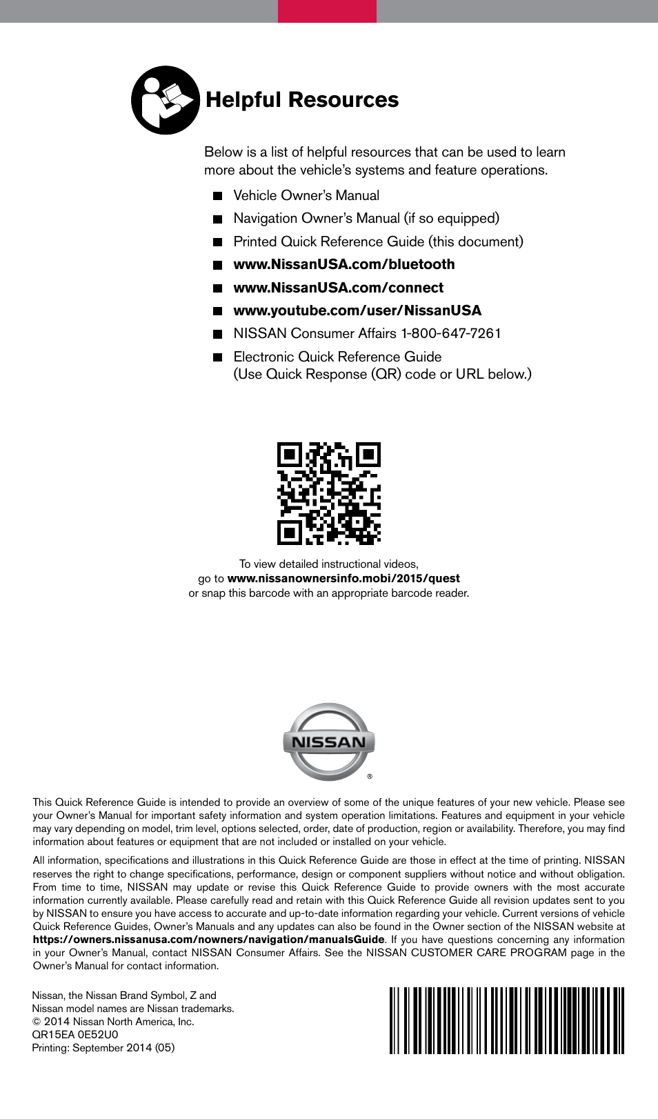 Helpful resources | NISSAN 2015 Quest - Quick Reference Guide User Manual | Page 32 / 32