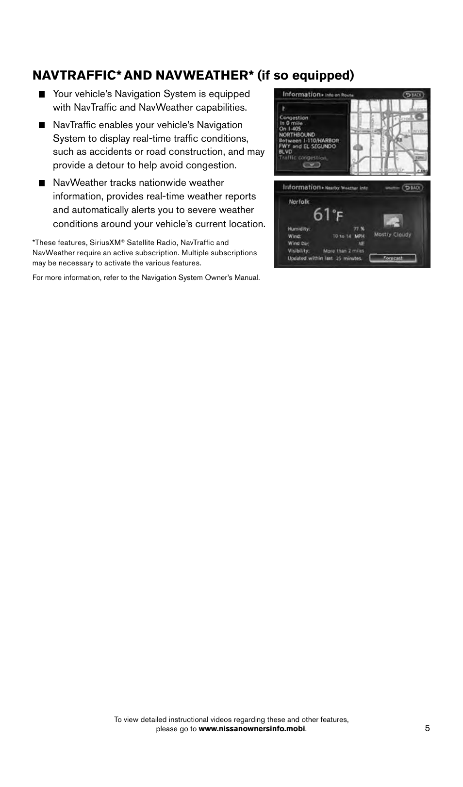 Navtraffic, And navweather* (if so equipped) | NISSAN 2015 Quest - Quick Reference Guide User Manual | Page 7 / 32