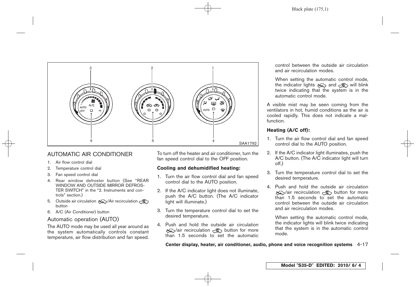 Automatic air conditioner -17 | NISSAN 2011 Rogue - Owner's Manual User Manual | Page 175 / 369