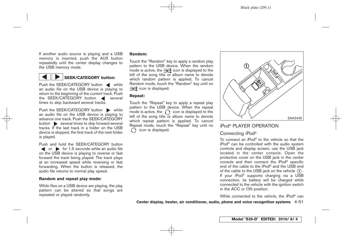Ipod, Player operation -51 | NISSAN 2011 Rogue - Owner's Manual User Manual | Page 209 / 369