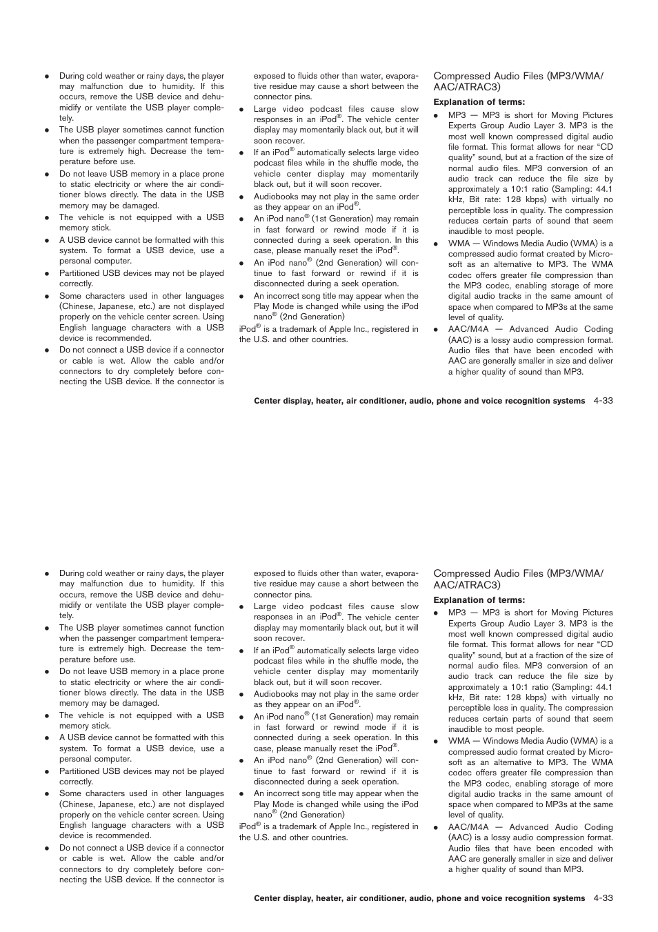 Compressed audio files (mp3/wma/ aac/atrac3) | NISSAN 2012 Rogue - Owner's Manual User Manual | Page 194 / 378