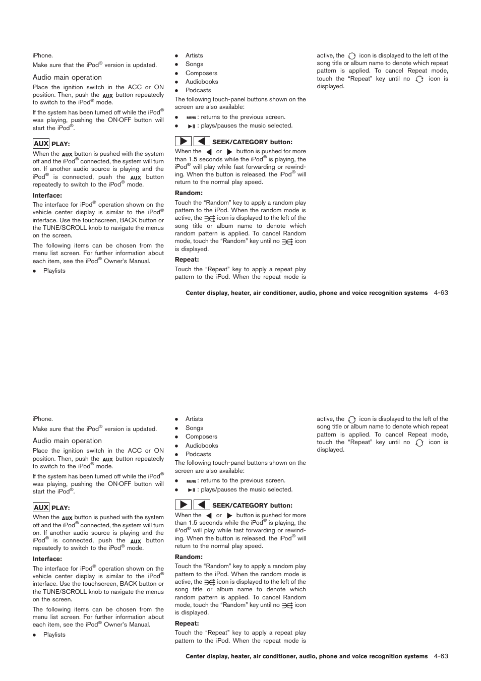 Audio main operation | NISSAN 2012 Rogue - Owner's Manual User Manual | Page 224 / 378