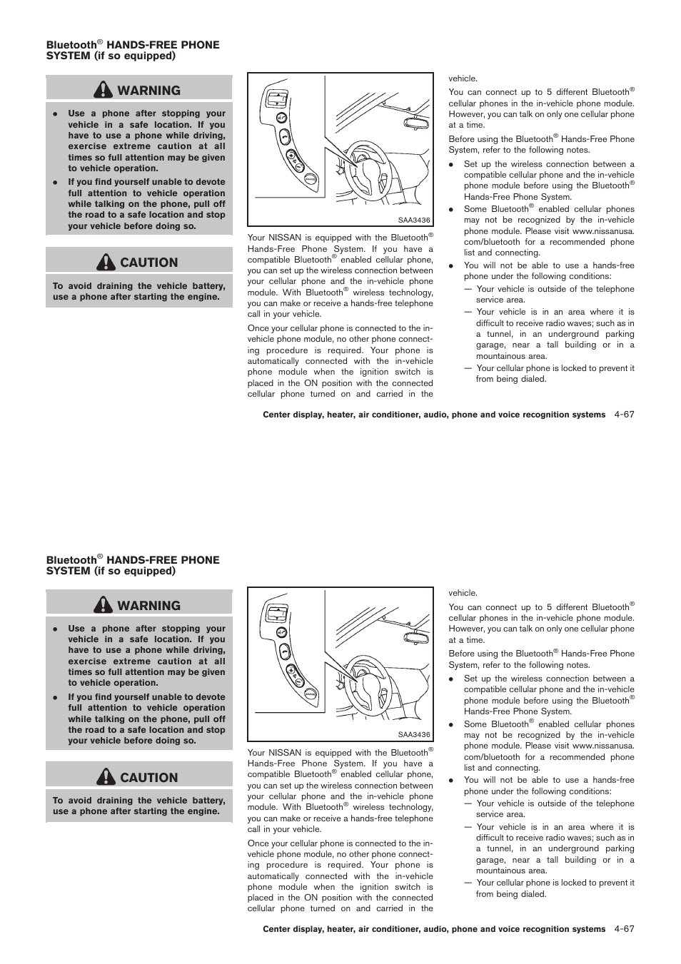 Bluetooth, Hands-free phone system, If so equipped) -67 | Warning, Caution | NISSAN 2012 Rogue - Owner's Manual User Manual | Page 228 / 378