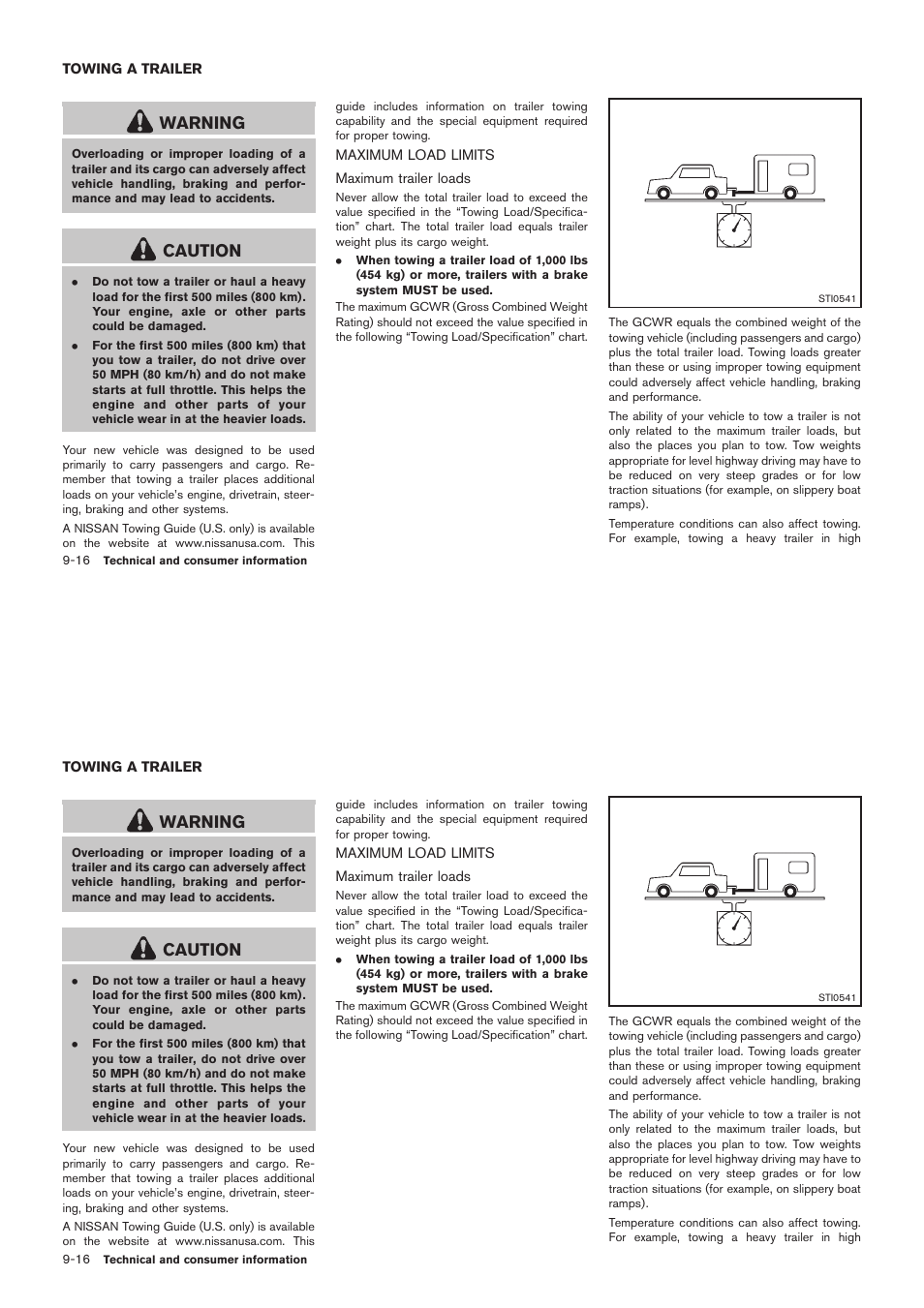 Towing a trailer -16, Maximum load limits -16, Warning | Caution | NISSAN 2012 Rogue - Owner's Manual User Manual | Page 355 / 378