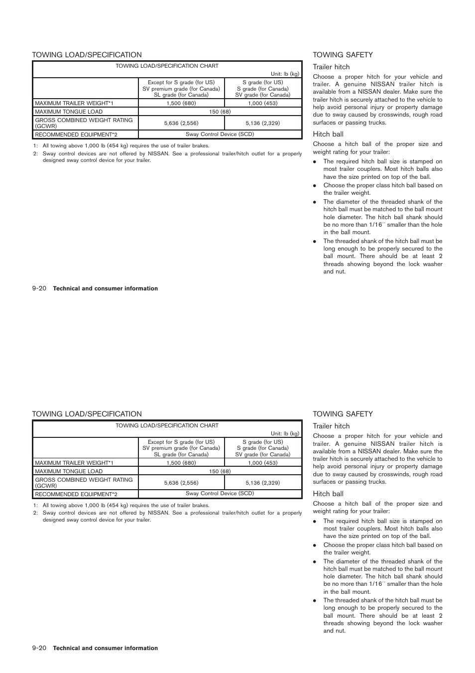 Towing load/specification -20 towing safety -20 | NISSAN 2012 Rogue - Owner's Manual User Manual | Page 359 / 378