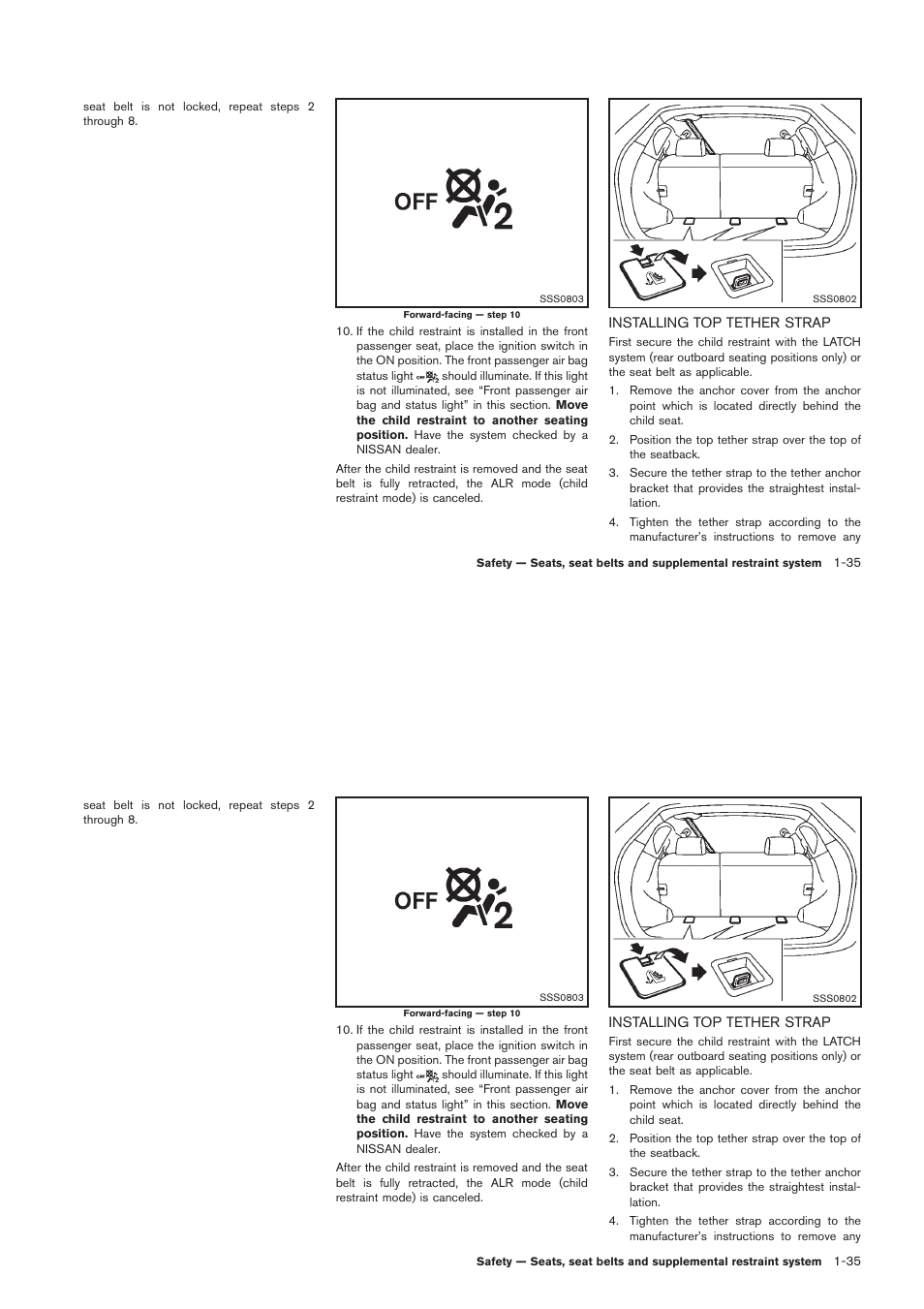 Installing top tether strap -35 | NISSAN 2012 Rogue - Owner's Manual User Manual | Page 52 / 378