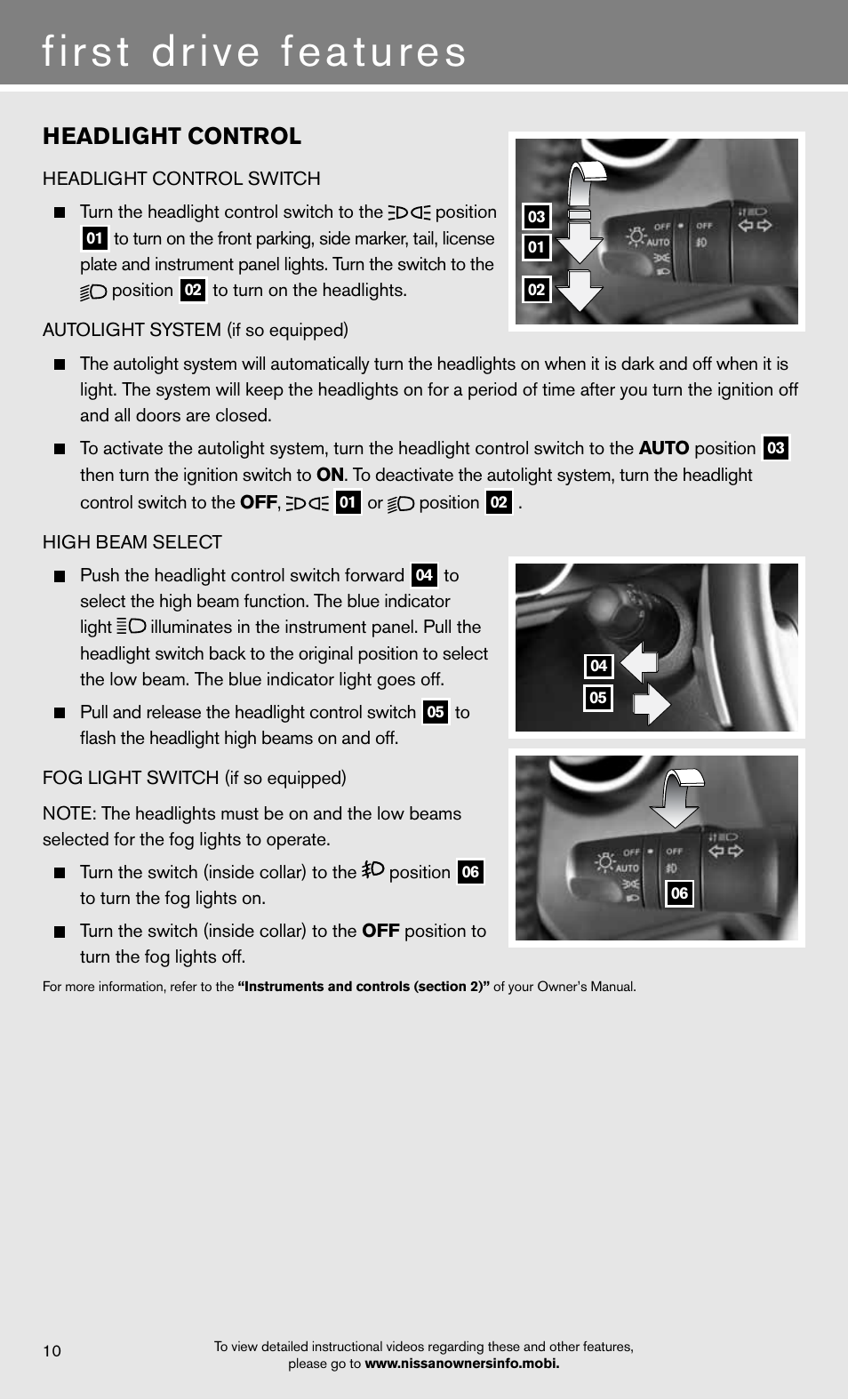 First drive features, Headlight control | NISSAN 2012 Rogue - Quick Reference Guide User Manual | Page 12 / 20