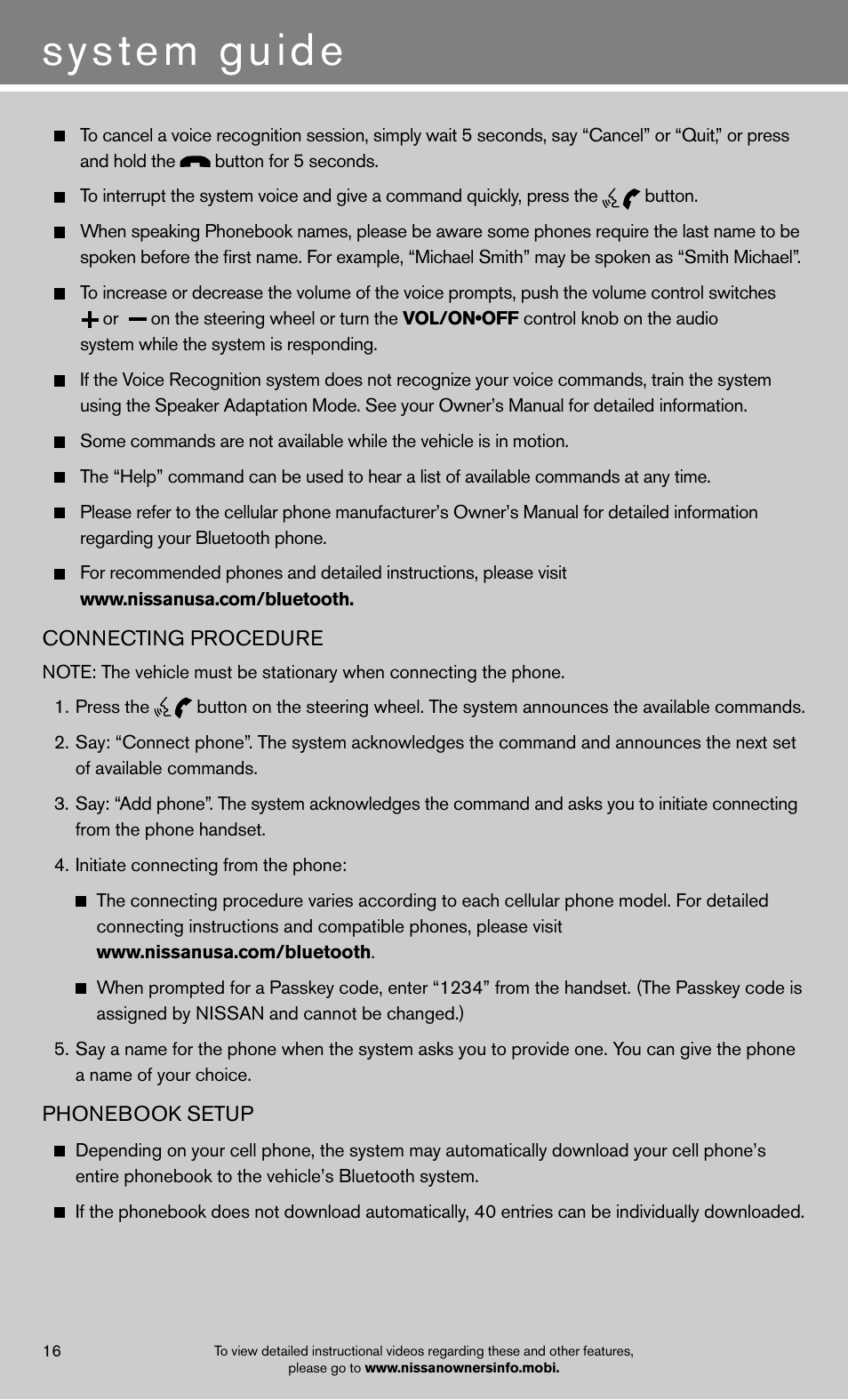System guide | NISSAN 2012 Rogue - Quick Reference Guide User Manual | Page 18 / 20