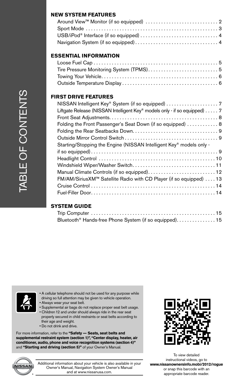 NISSAN 2012 Rogue - Quick Reference Guide User Manual | Page 3 / 20