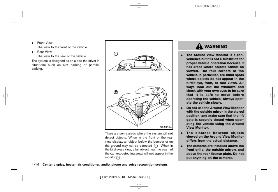 Warning | NISSAN 2013 Rogue - Owner's Manual User Manual | Page 164 / 371