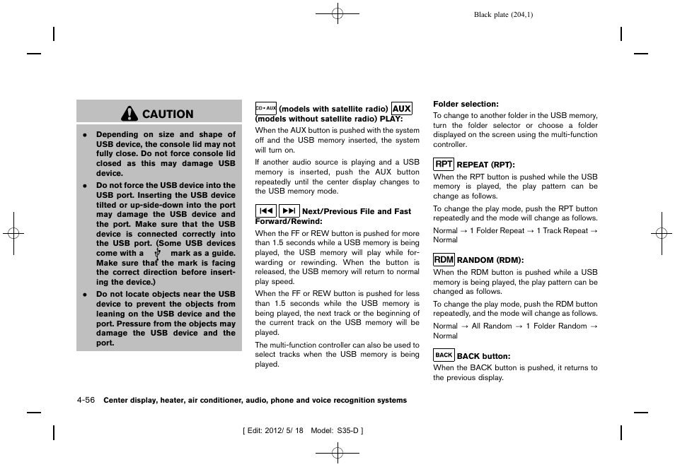 Caution | NISSAN 2013 Rogue - Owner's Manual User Manual | Page 206 / 371