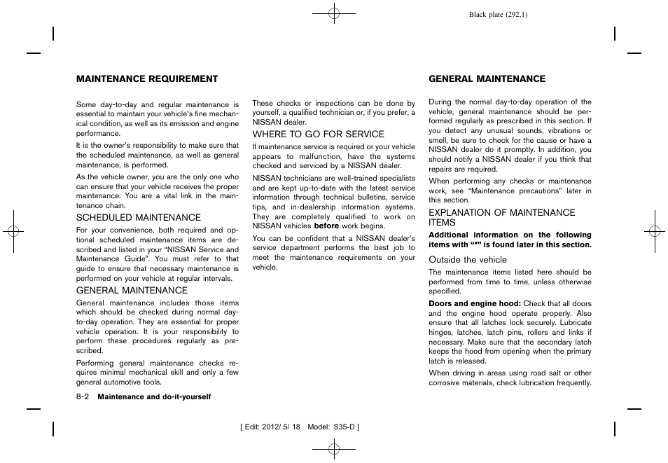Maintenance requirement -2, General maintenance -2, Explanation of maintenance items -2 | NISSAN 2013 Rogue - Owner's Manual User Manual | Page 294 / 371