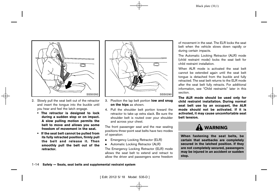 Warning | NISSAN 2013 Rogue - Owner's Manual User Manual | Page 32 / 371