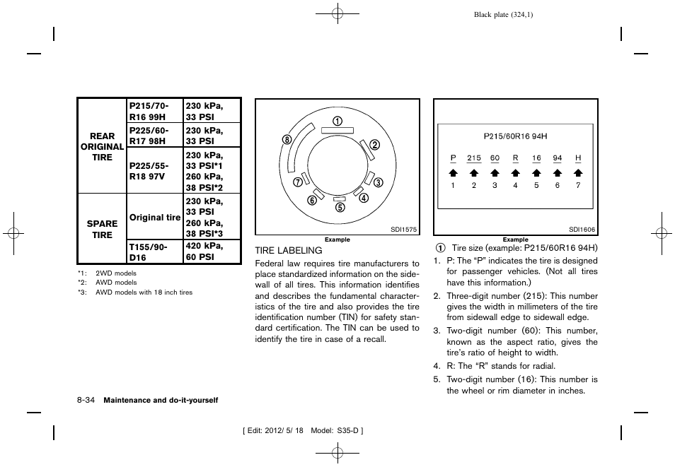 Tire labeling -34 | NISSAN 2013 Rogue - Owner's Manual User Manual | Page 326 / 371