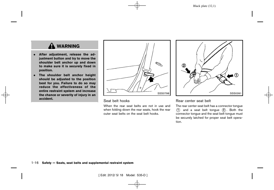 Warning | NISSAN 2013 Rogue - Owner's Manual User Manual | Page 34 / 371