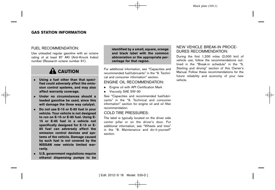 Caution | NISSAN 2013 Rogue - Owner's Manual User Manual | Page 370 / 371