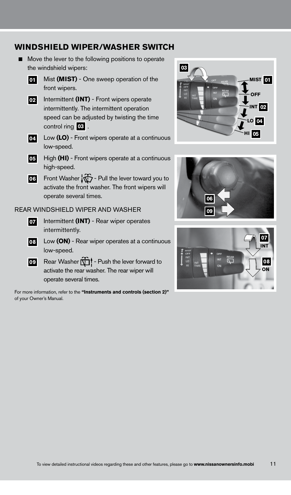 Windshield wiper/washer switch | NISSAN 2013 Rogue - Quick Reference Guide User Manual | Page 13 / 20