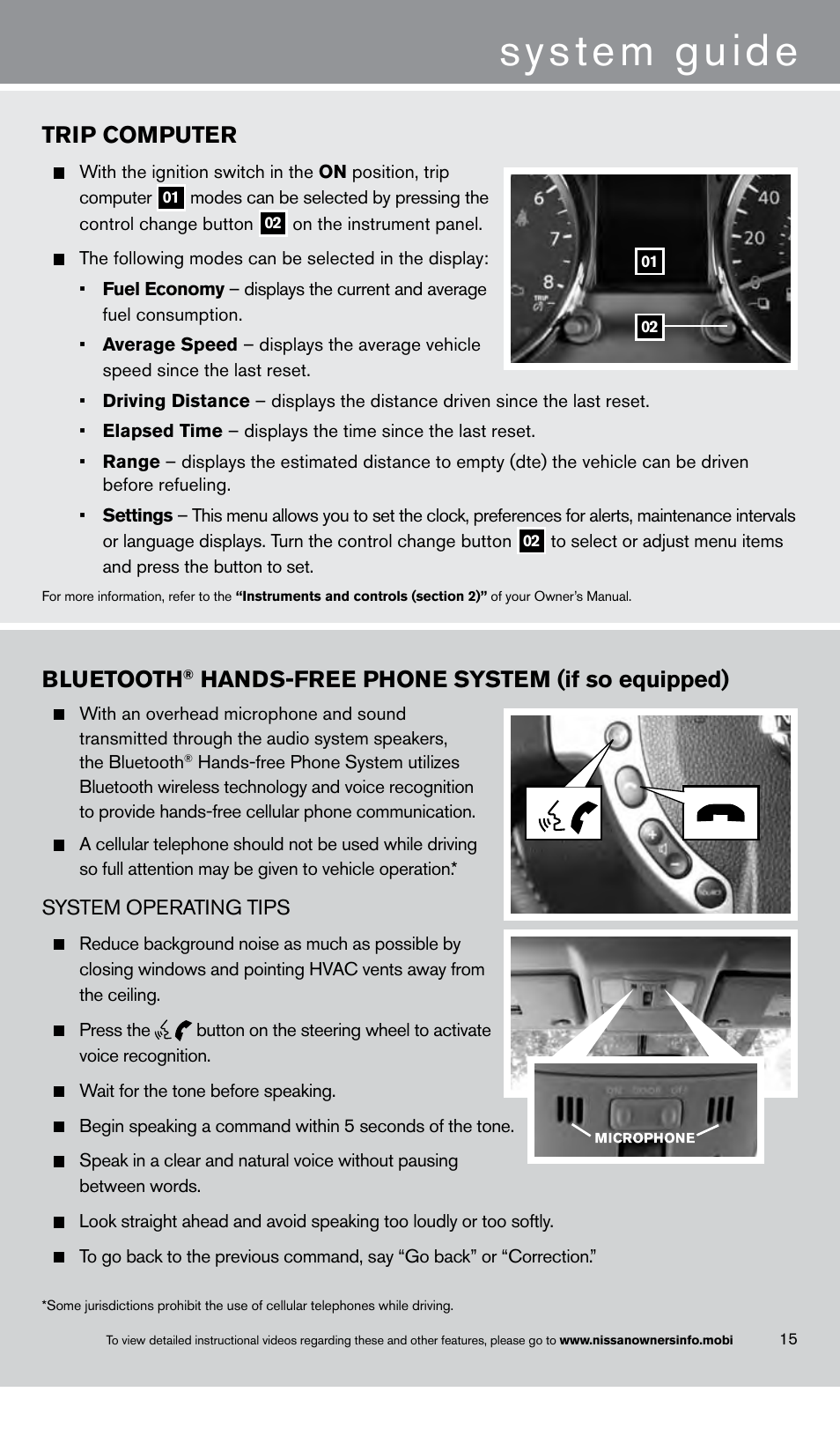 System guide, Trip computer, Bluetooth | Hands-free phone system (if so equipped) | NISSAN 2013 Rogue - Quick Reference Guide User Manual | Page 17 / 20