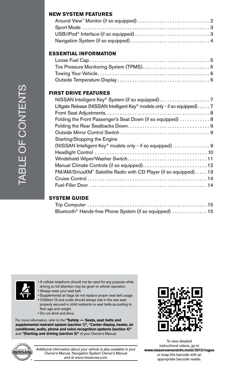NISSAN 2013 Rogue - Quick Reference Guide User Manual | Page 3 / 20
