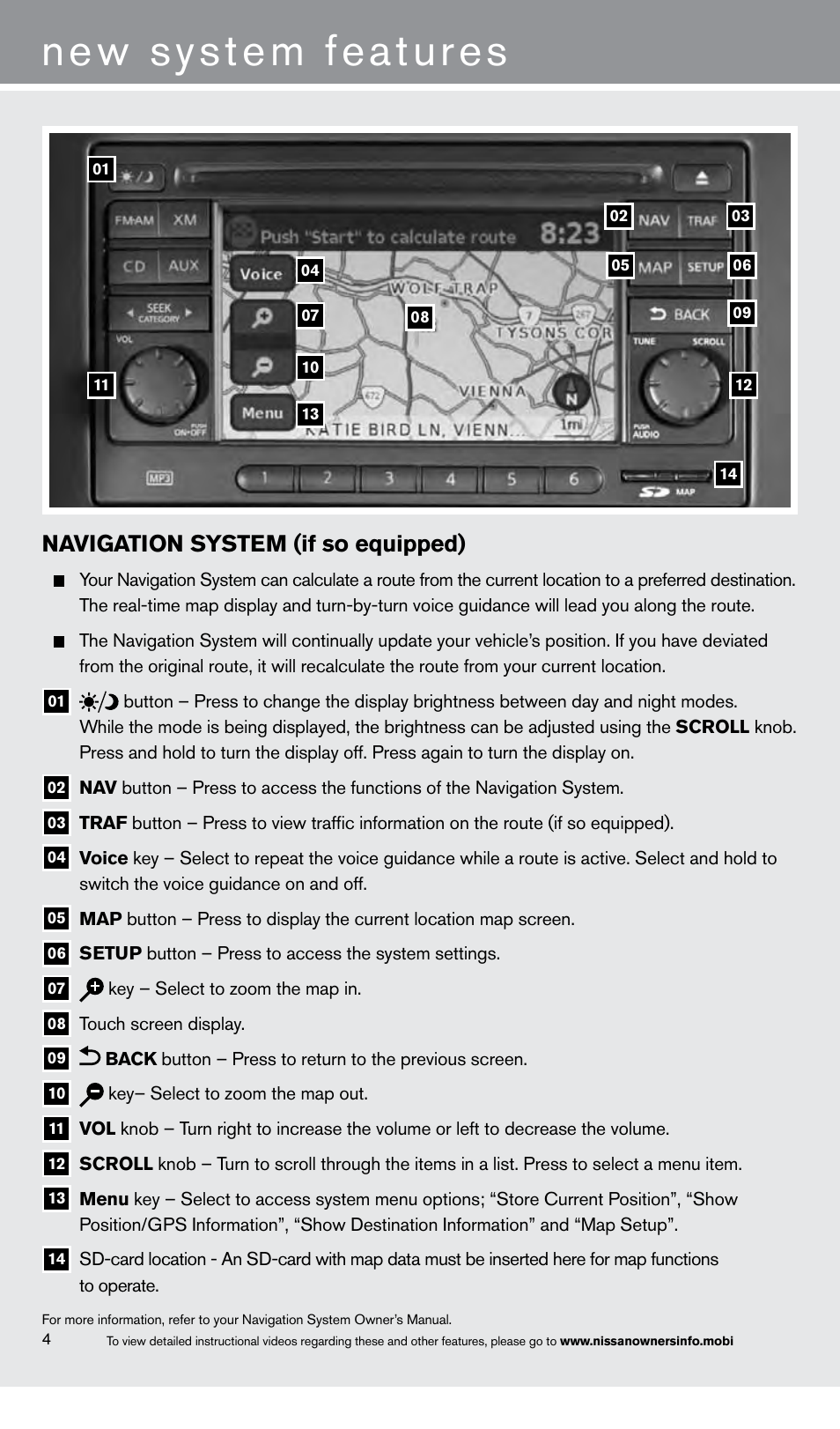New system features, Navigation system (if so equipped) | NISSAN 2013 Rogue - Quick Reference Guide User Manual | Page 6 / 20