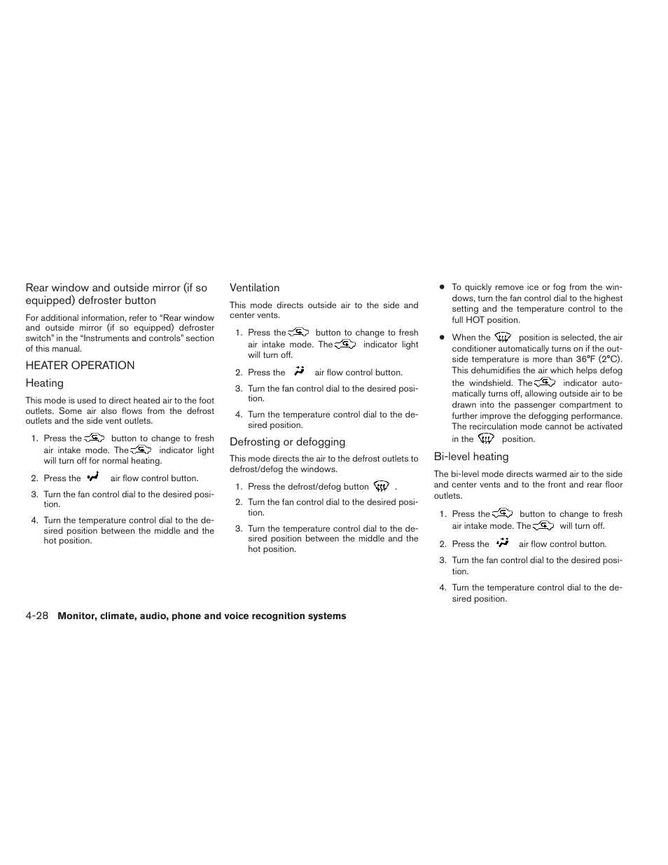 Heater operation -28 | NISSAN 2014 Rogue - Owner's Manual User Manual | Page 209 / 442