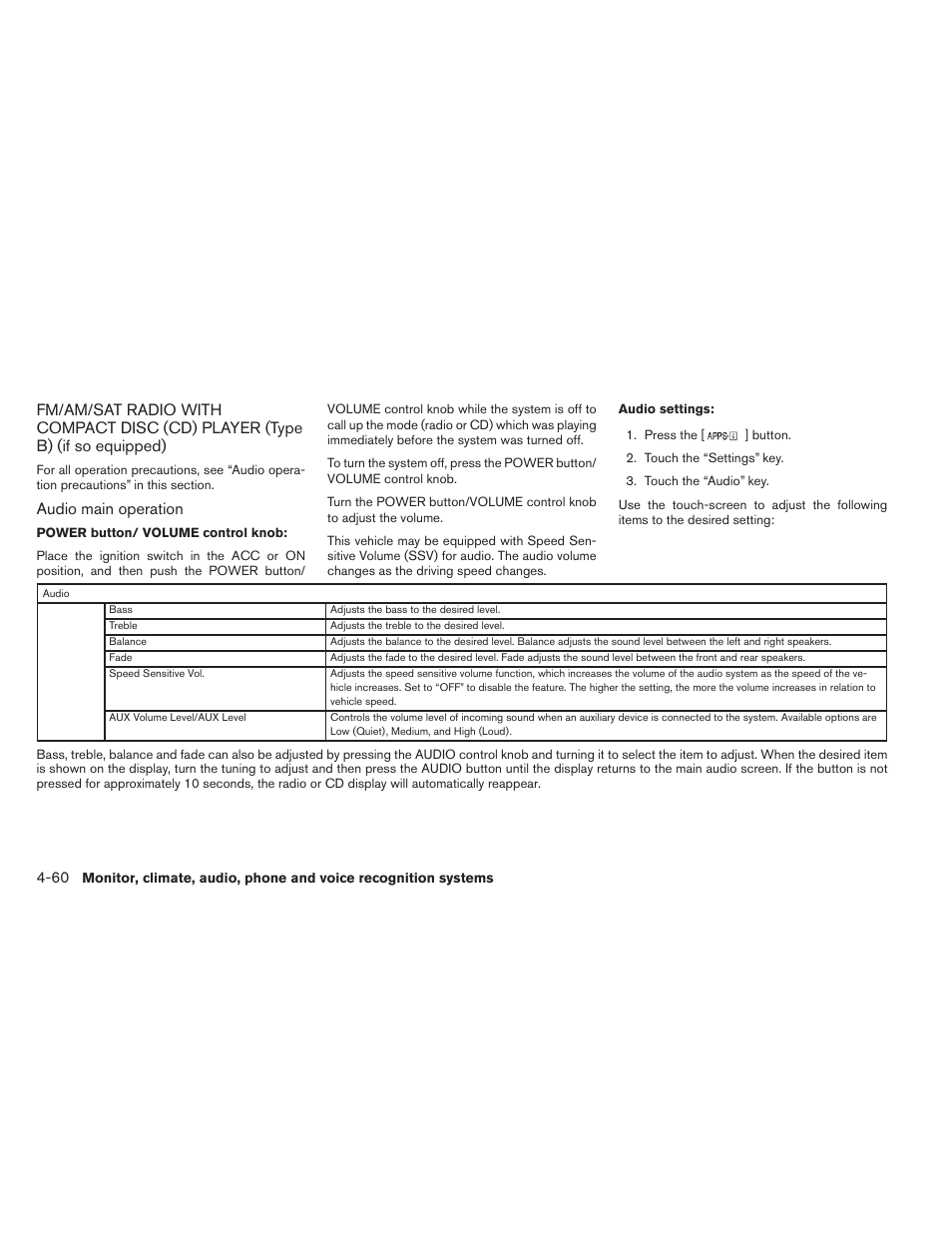 Audio main operation | NISSAN 2014 Rogue - Owner's Manual User Manual | Page 241 / 442
