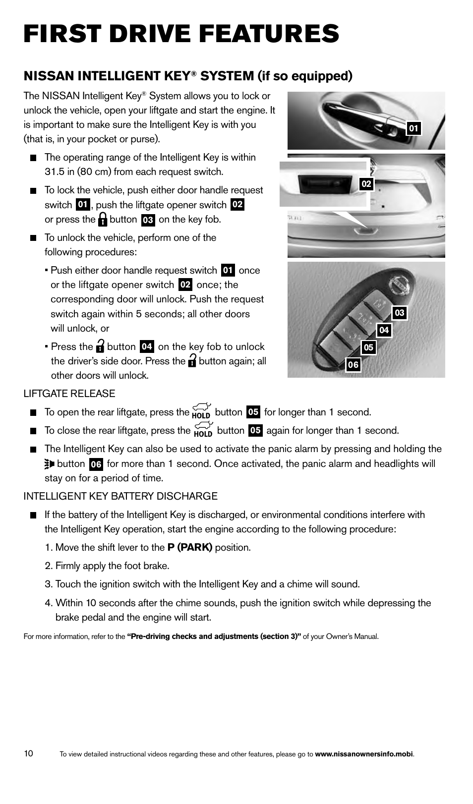 First drive features, Nissan intelligent key, System (if so equipped) | NISSAN 2014 Rogue - Quick Reference Guide User Manual | Page 12 / 28